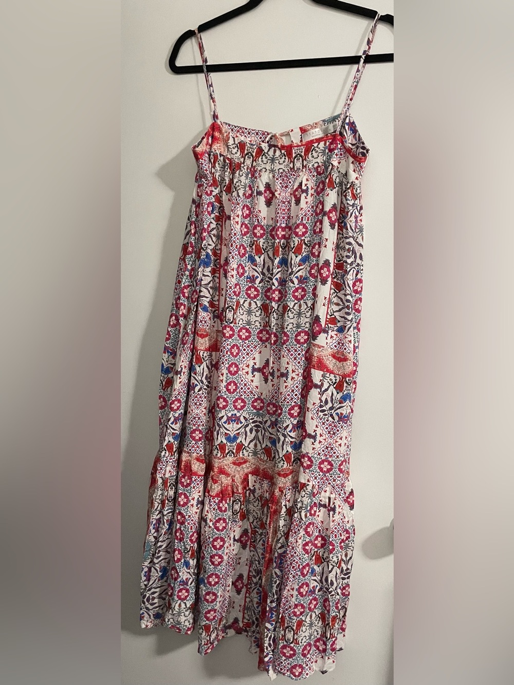 Seafolly White Midi Dress with Pink, Blue & Orange Tile Print Sz.S
